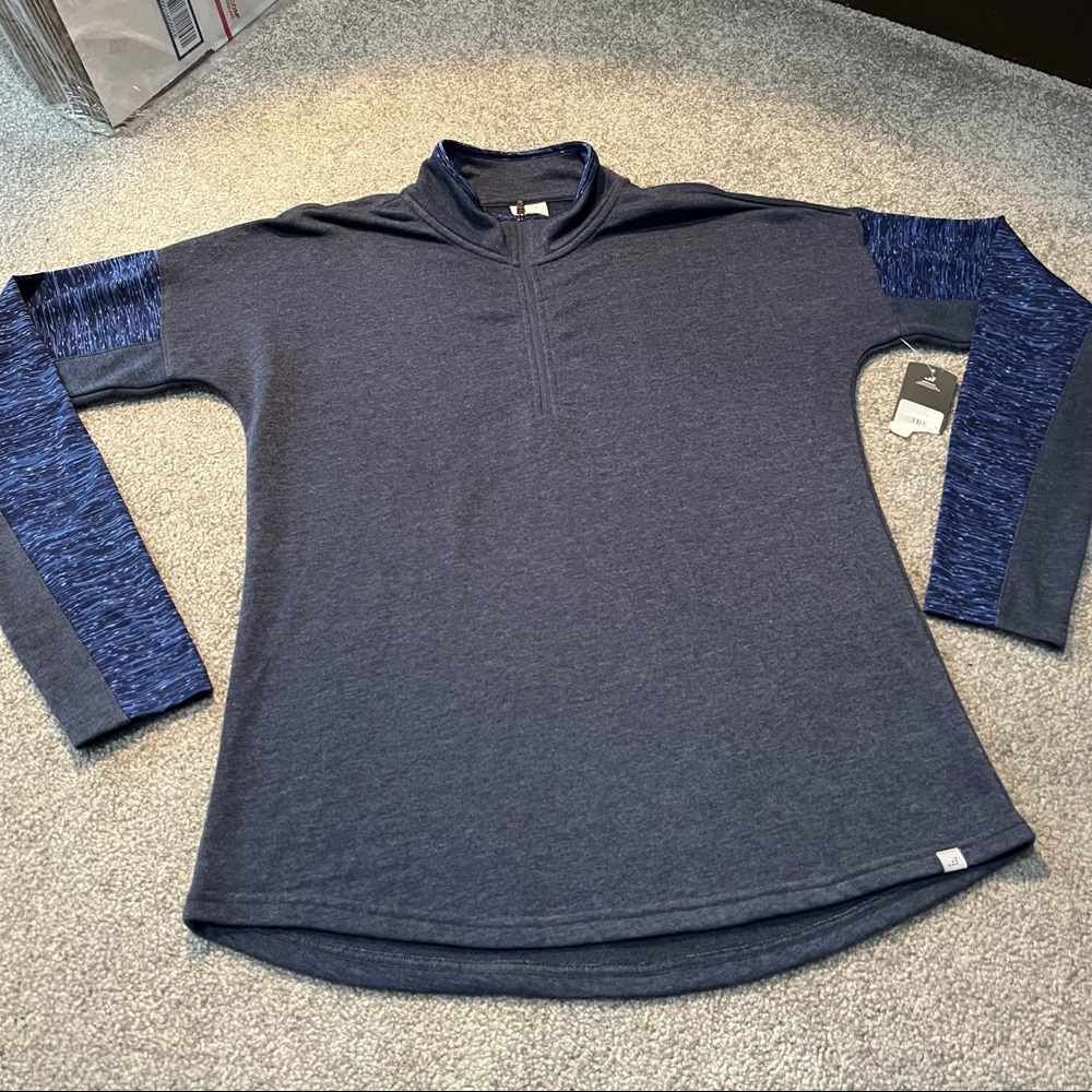 BCG Women's 1/4 Zip Pullover Top Jacket Large Navy Blue Spacedye Block Party NWT